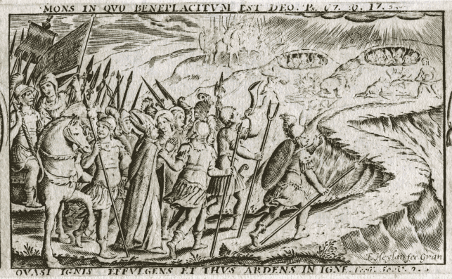 Parte central del grabado de Francisco Heylan %22Martirio de San Cecilio y dos escudos%22 Parte central del grabado de Francisco Heylan %22Martirio de San Cecilio y dos escudos%22